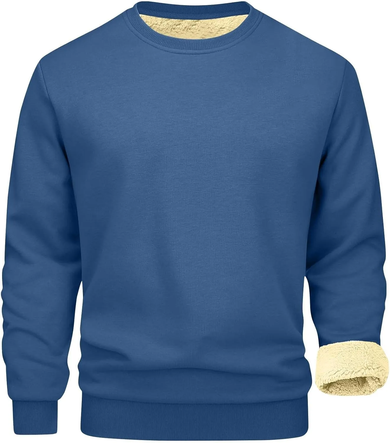 KUIOLYPOER Men's Crewneck Sweatshirt Casual Long Sleeve Solid Fleece Sweatshirt Fall and Winter Warm Sherpa Lined Pullover