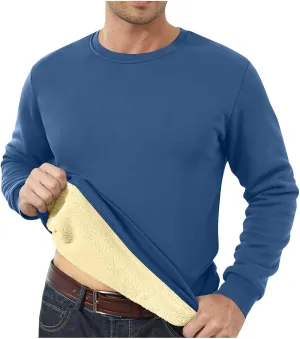 KUIOLYPOER Men's Crewneck Sweatshirt Casual Long Sleeve Solid Fleece Sweatshirt Fall and Winter Warm Sherpa Lined Pullover