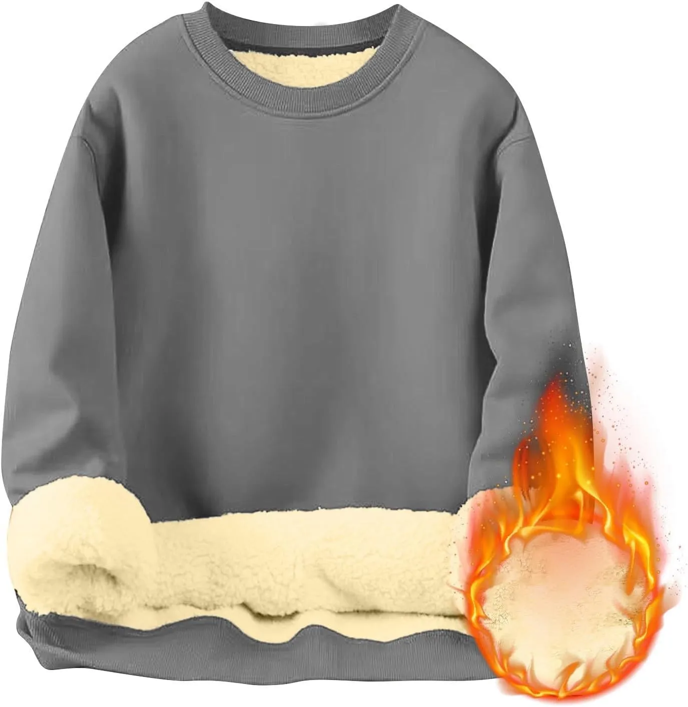 KUIOLYPOER Men's Crewneck Sweatshirt Casual Long Sleeve Solid Fleece Sweatshirt Fall and Winter Warm Sherpa Lined Pullover