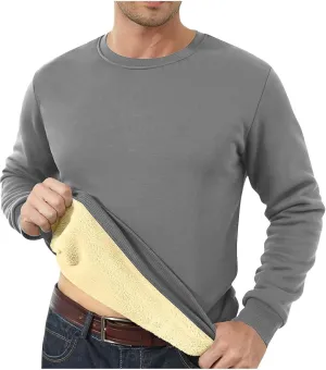 KUIOLYPOER Men's Crewneck Sweatshirt Casual Long Sleeve Solid Fleece Sweatshirt Fall and Winter Warm Sherpa Lined Pullover