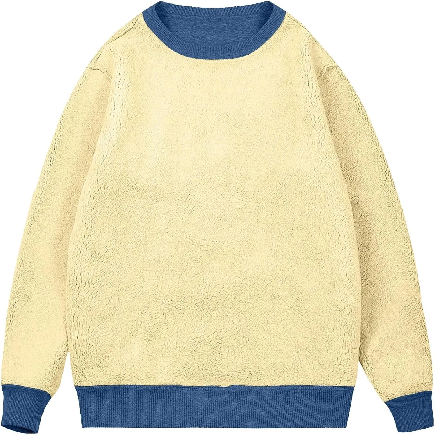 KUIOLYPOER Men's Crewneck Sweatshirt Casual Long Sleeve Solid Fleece Sweatshirt Fall and Winter Warm Sherpa Lined Pullover