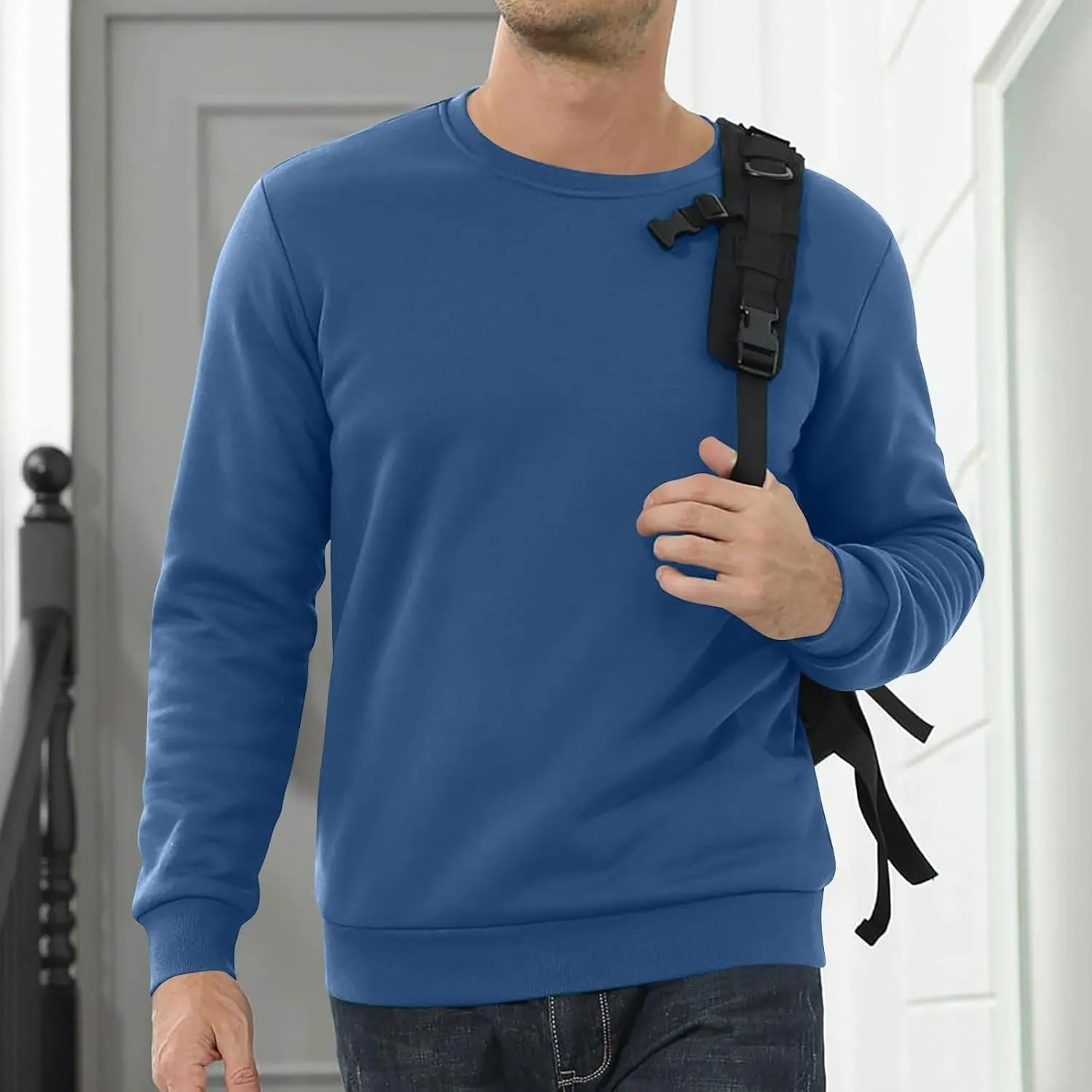 KUIOLYPOER Men's Crewneck Sweatshirt Casual Long Sleeve Solid Fleece Sweatshirt Fall and Winter Warm Sherpa Lined Pullover