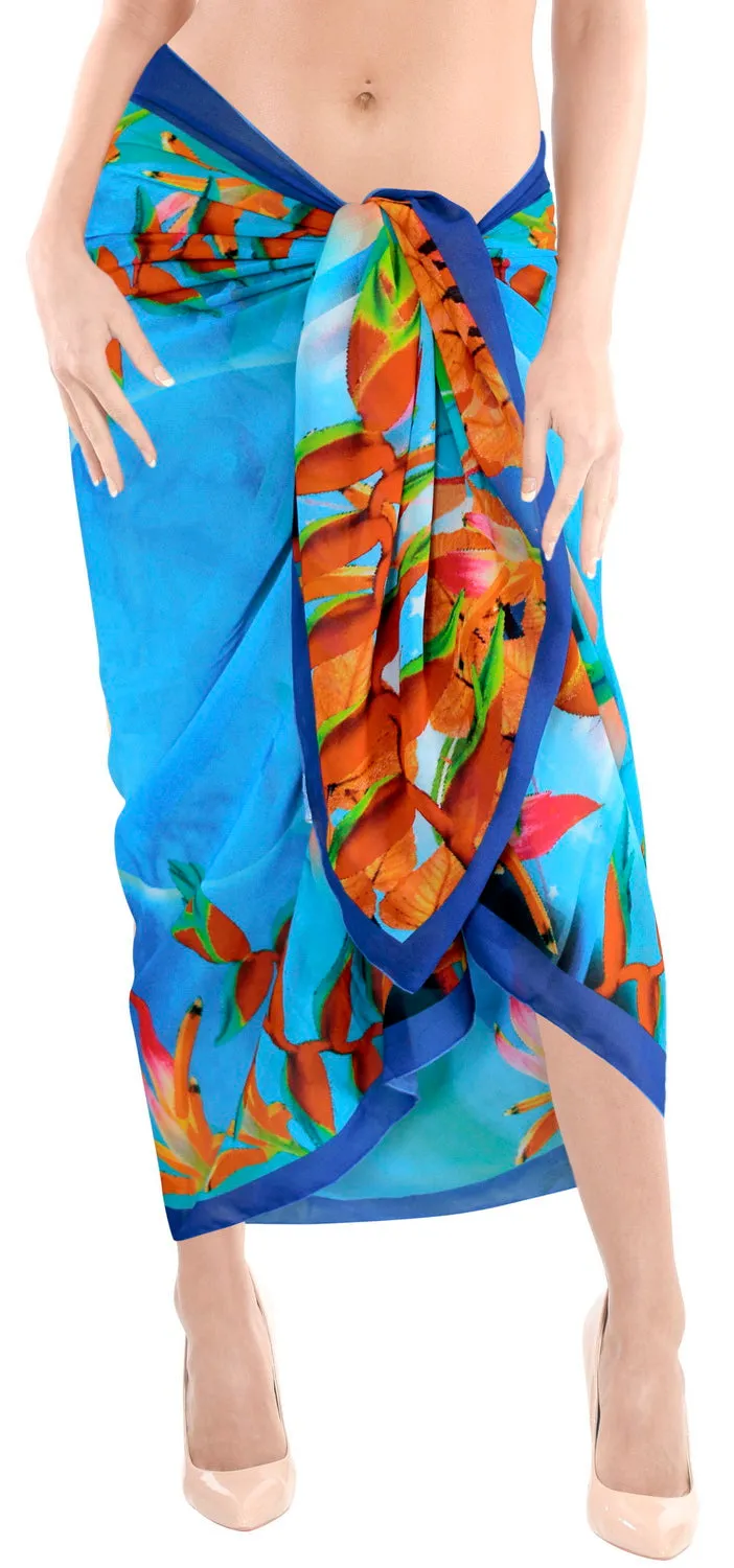 LA LEELA Sheer Chiffon Beach Long Swimsuit Sarong Digital 78"X39" Blue_1312
