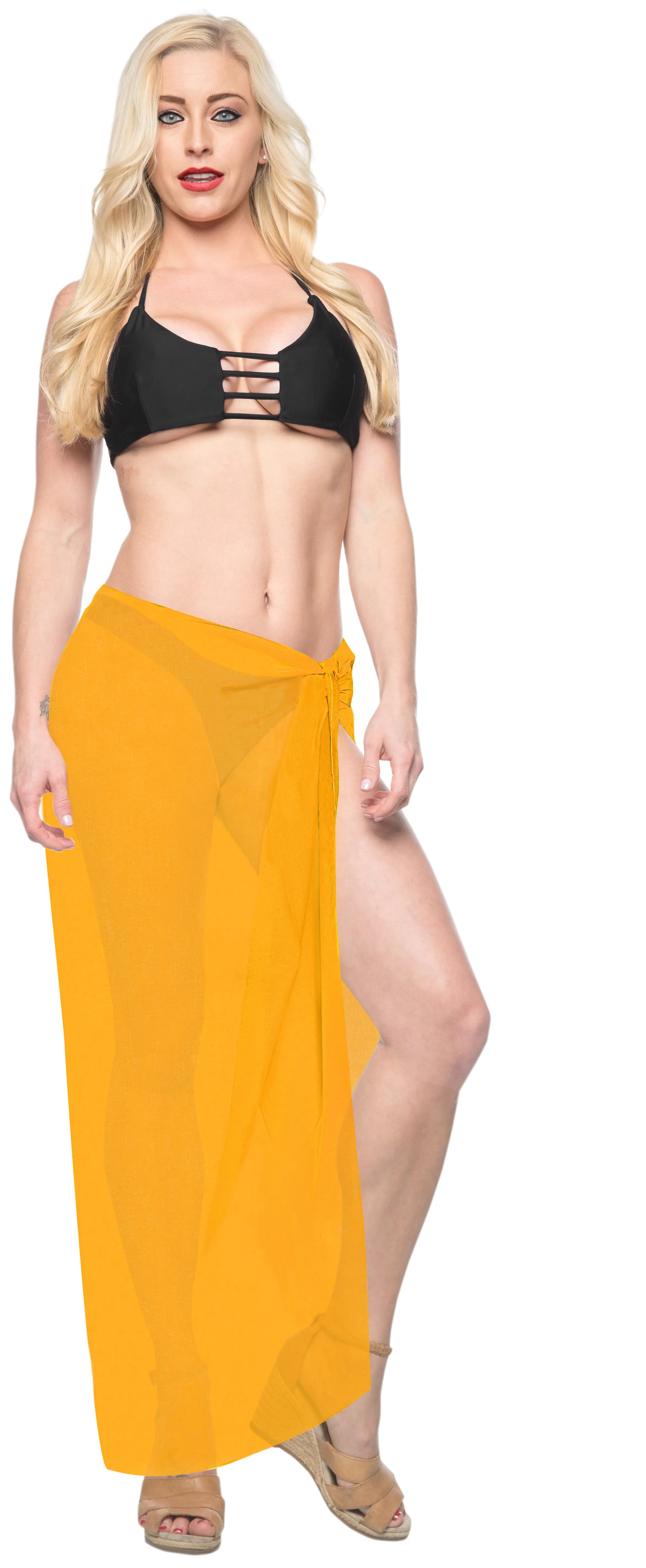 La Leela Women's Bikini Beach Wrap Hawaiian Sarong Swimming Suit Bathing Pareo Beachwear Valentines Day Dress Cover up Long 78"x42" Yellow 121205