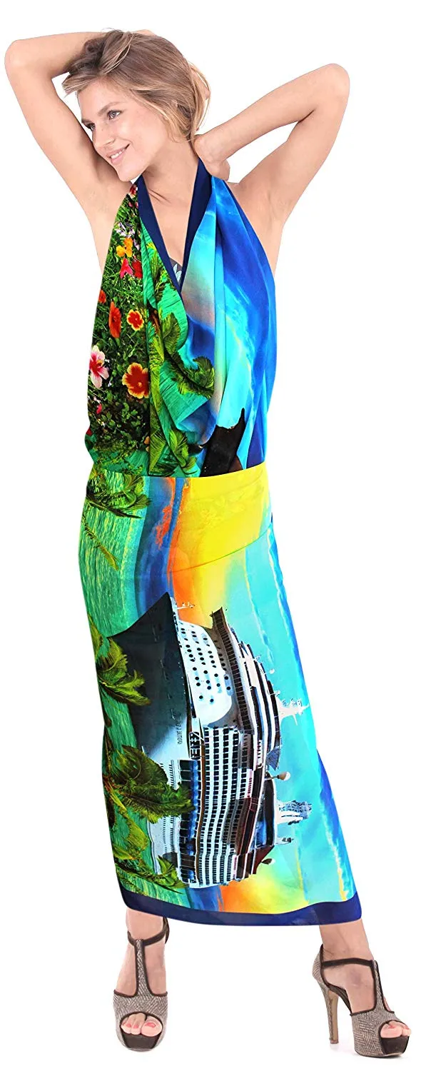 LA LEELA Women's Bikini Wrap Cover up Swimsuit Dress Sarong Digital Plus Size