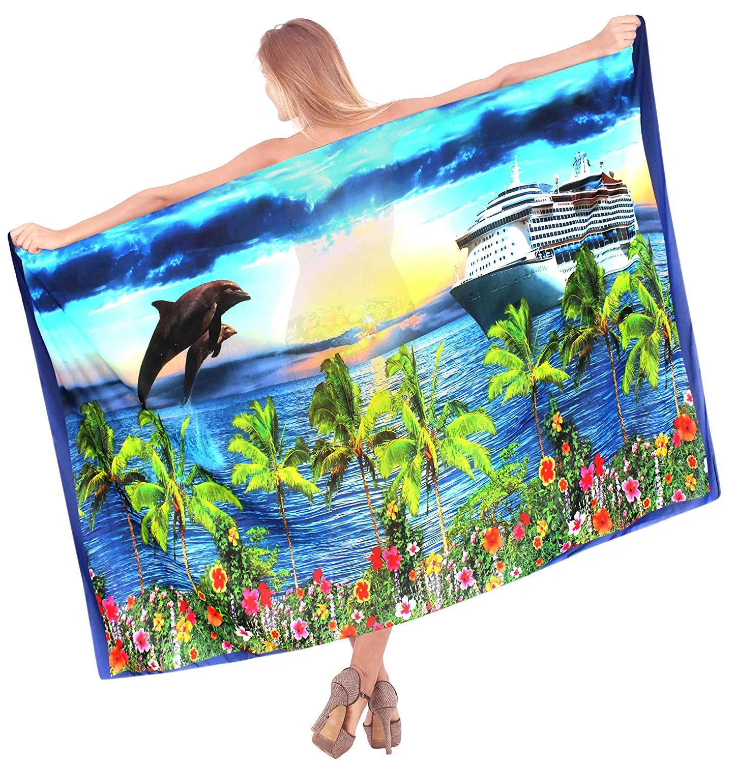 LA LEELA Women's Bikini Wrap Cover up Swimsuit Dress Sarong Digital Plus Size