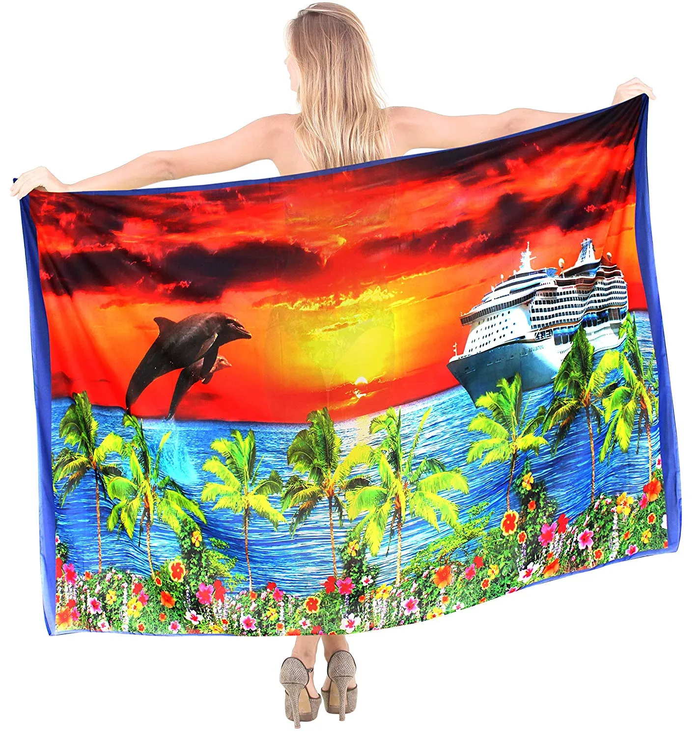 LA LEELA Women's Bikini Wrap Cover up Swimsuit Dress Sarong Digital Plus Size