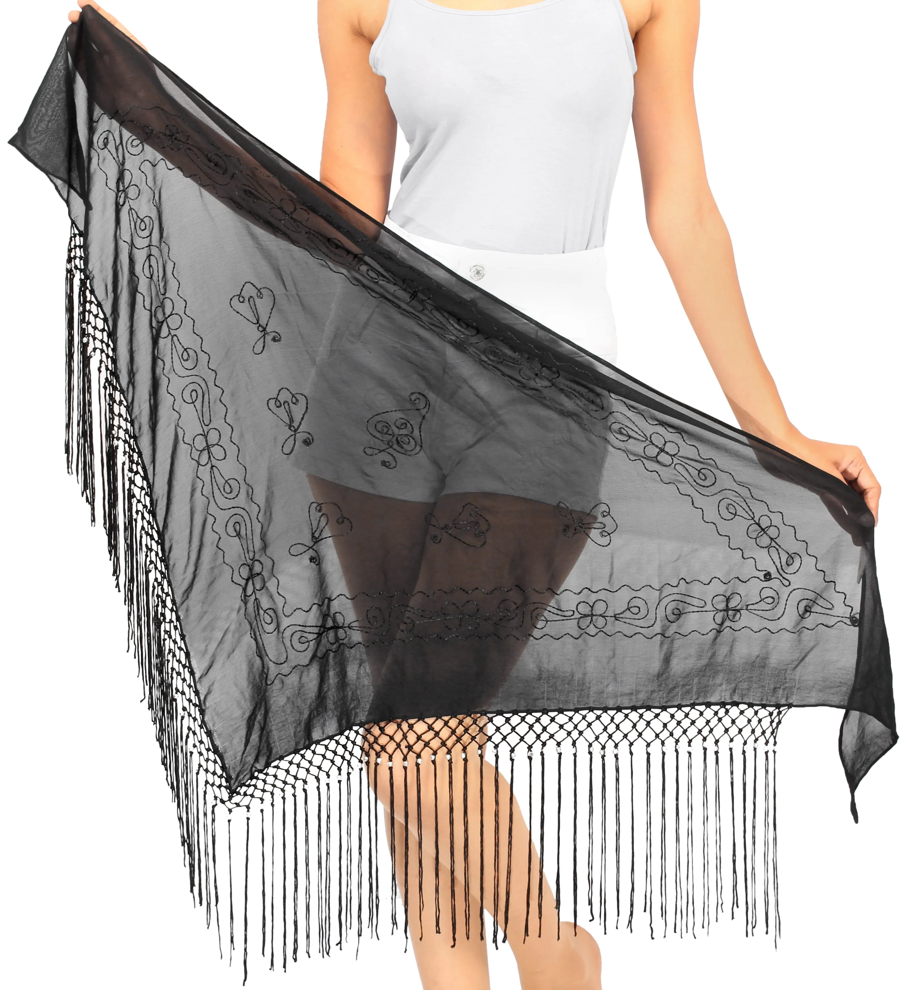 La Leela Women's Hawaiian Bikini Beach Wrap Sheer Sarong Swimming Bathing suit Beachwear Swim Dress Pareo Cover up Long 78"X42"  Black 912105