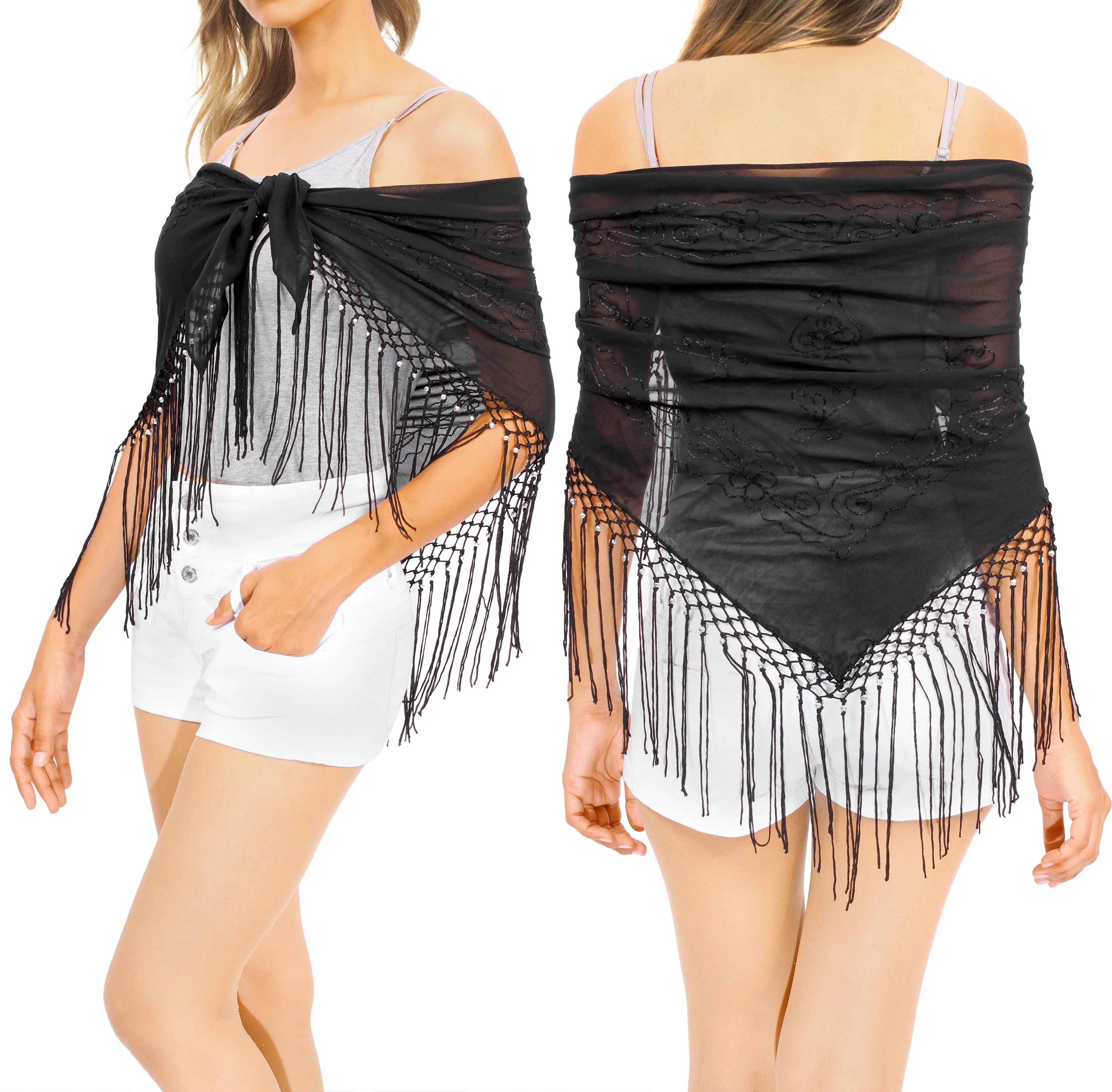 La Leela Women's Hawaiian Bikini Beach Wrap Sheer Sarong Swimming Bathing suit Beachwear Swim Dress Pareo Cover up Long 78"X42"  Black 912105