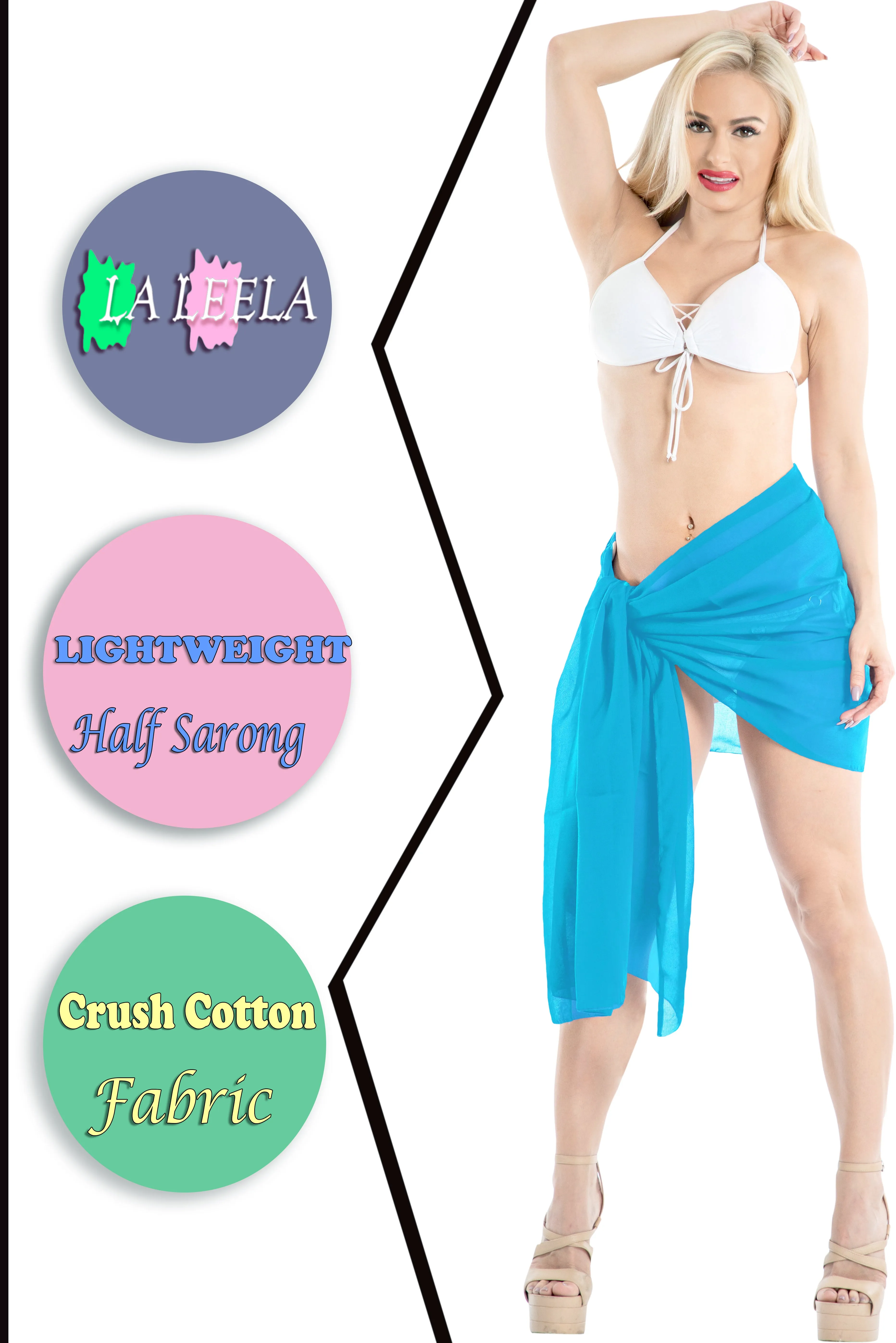 La Leela Women's Hawaiian Bikini Beach Wrap Sheer Sarong Swimming Bathing suit Beachwear Swim Dress Pareo Cover up Long 78"X42"  Blue 911872