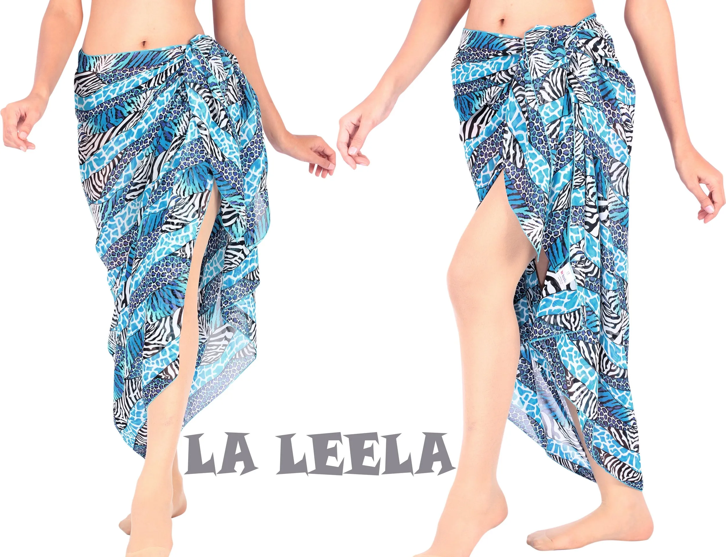 La Leela Women's Hawaiian Bikini Beach Wrap Sheer Sarong Swimming Bathing suit Beachwear Swim Dress Pareo Cover up Long 78"X42"  Blue 912132