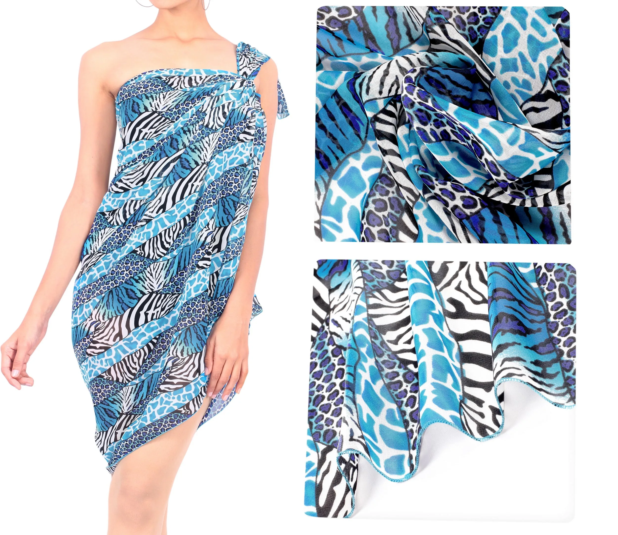 La Leela Women's Hawaiian Bikini Beach Wrap Sheer Sarong Swimming Bathing suit Beachwear Swim Dress Pareo Cover up Long 78"X42"  Blue 912132