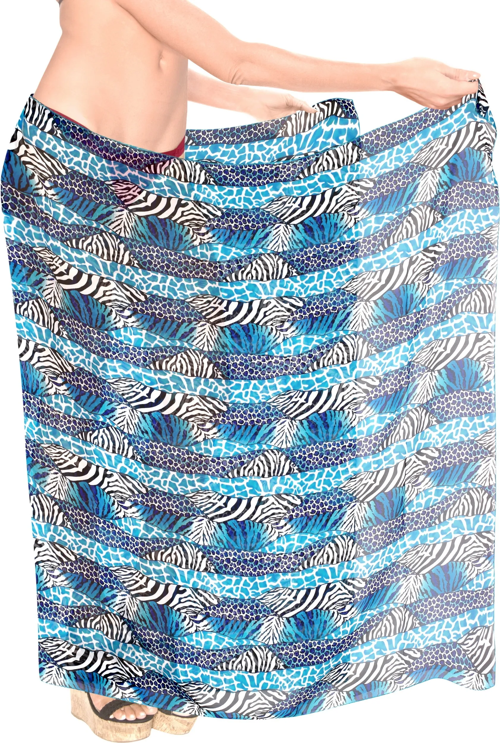 La Leela Women's Hawaiian Bikini Beach Wrap Sheer Sarong Swimming Bathing suit Beachwear Swim Dress Pareo Cover up Long 78"X42"  Blue 912132
