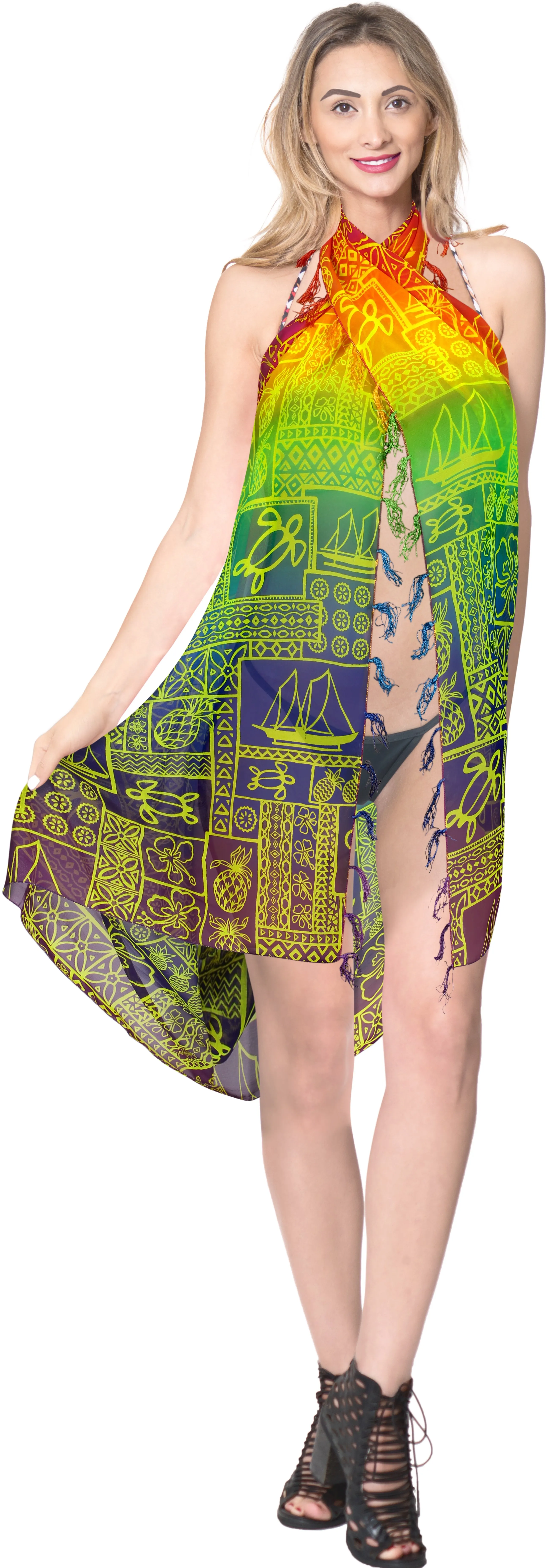 La Leela Women's Hawaiian Bikini Beach Wrap Sheer Sarong Swimming Bathing suit Beachwear Swim Dress Pareo Cover up Long 78"X42"  Orange 912137