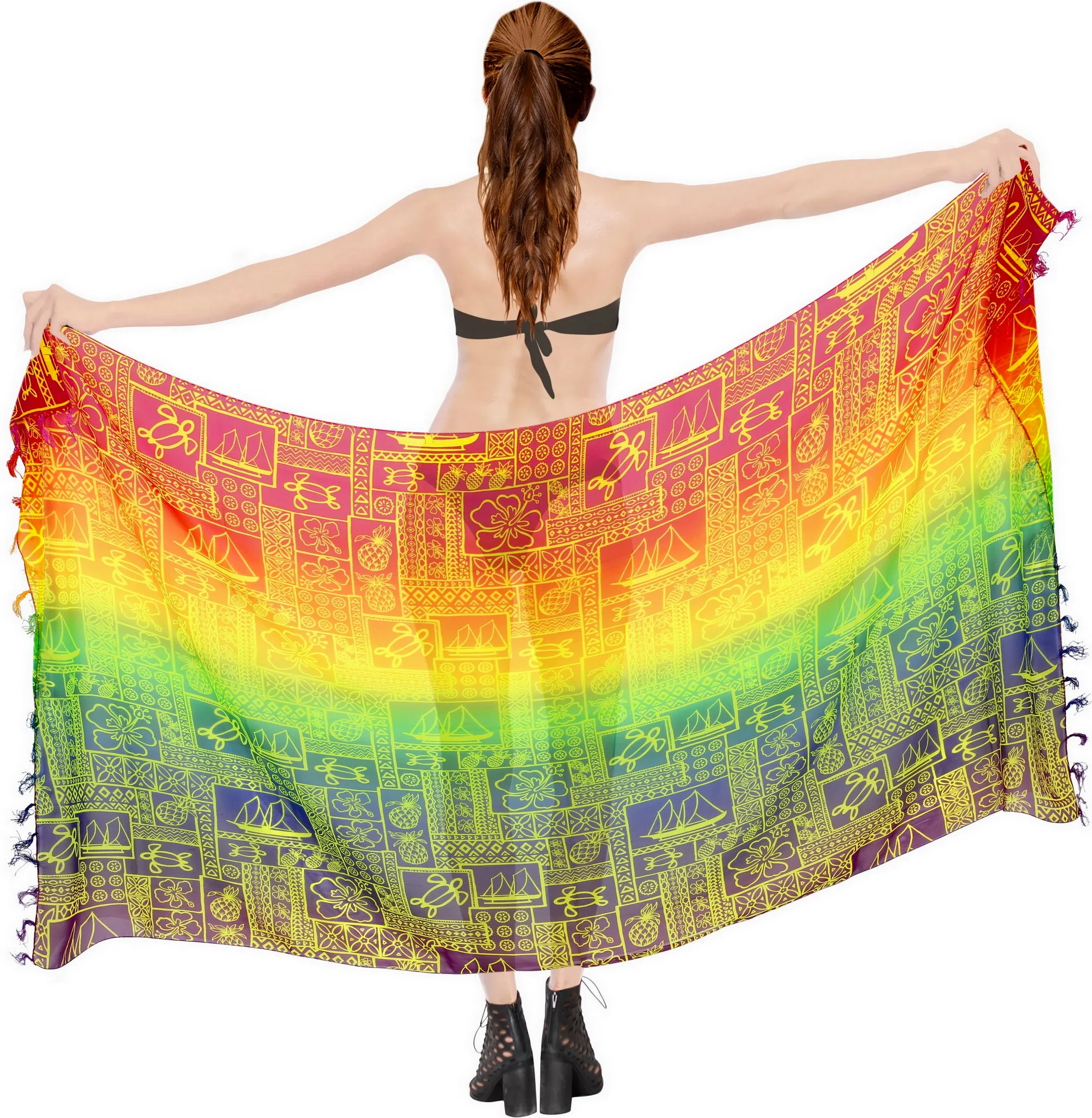 La Leela Women's Hawaiian Bikini Beach Wrap Sheer Sarong Swimming Bathing suit Beachwear Swim Dress Pareo Cover up Long 78"X42"  Orange 912137