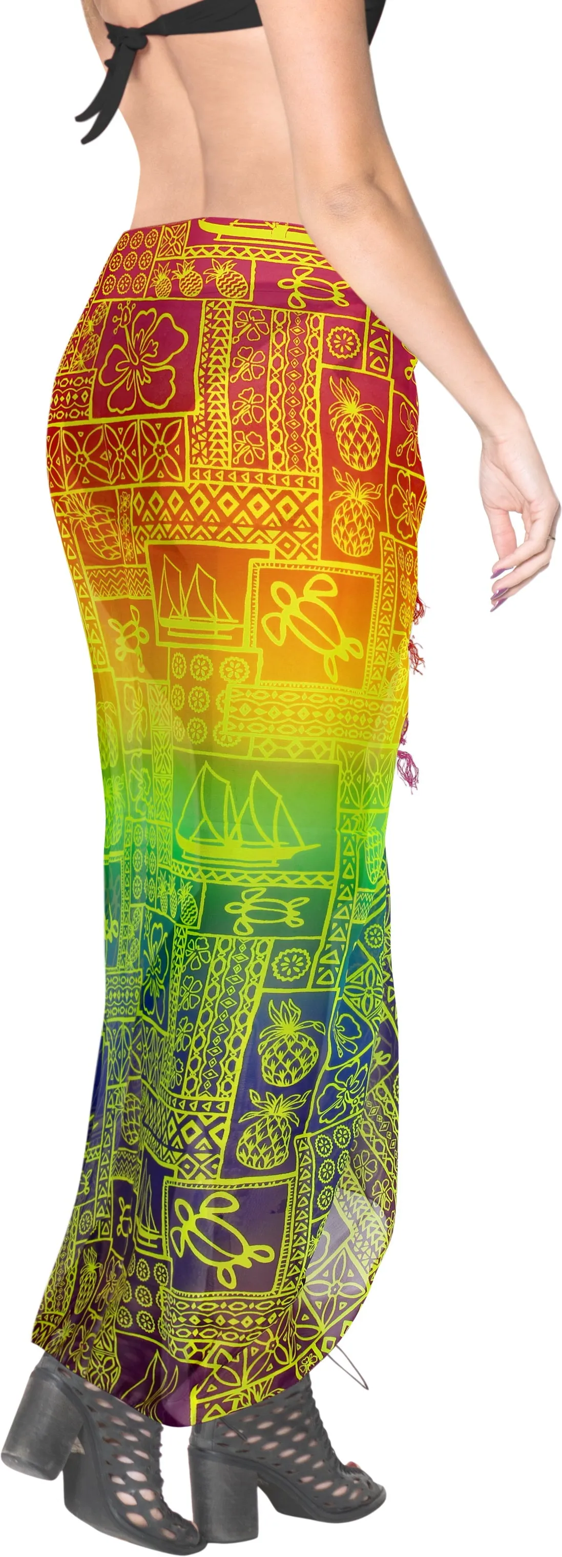 La Leela Women's Hawaiian Bikini Beach Wrap Sheer Sarong Swimming Bathing suit Beachwear Swim Dress Pareo Cover up Long 78"X42"  Orange 912137