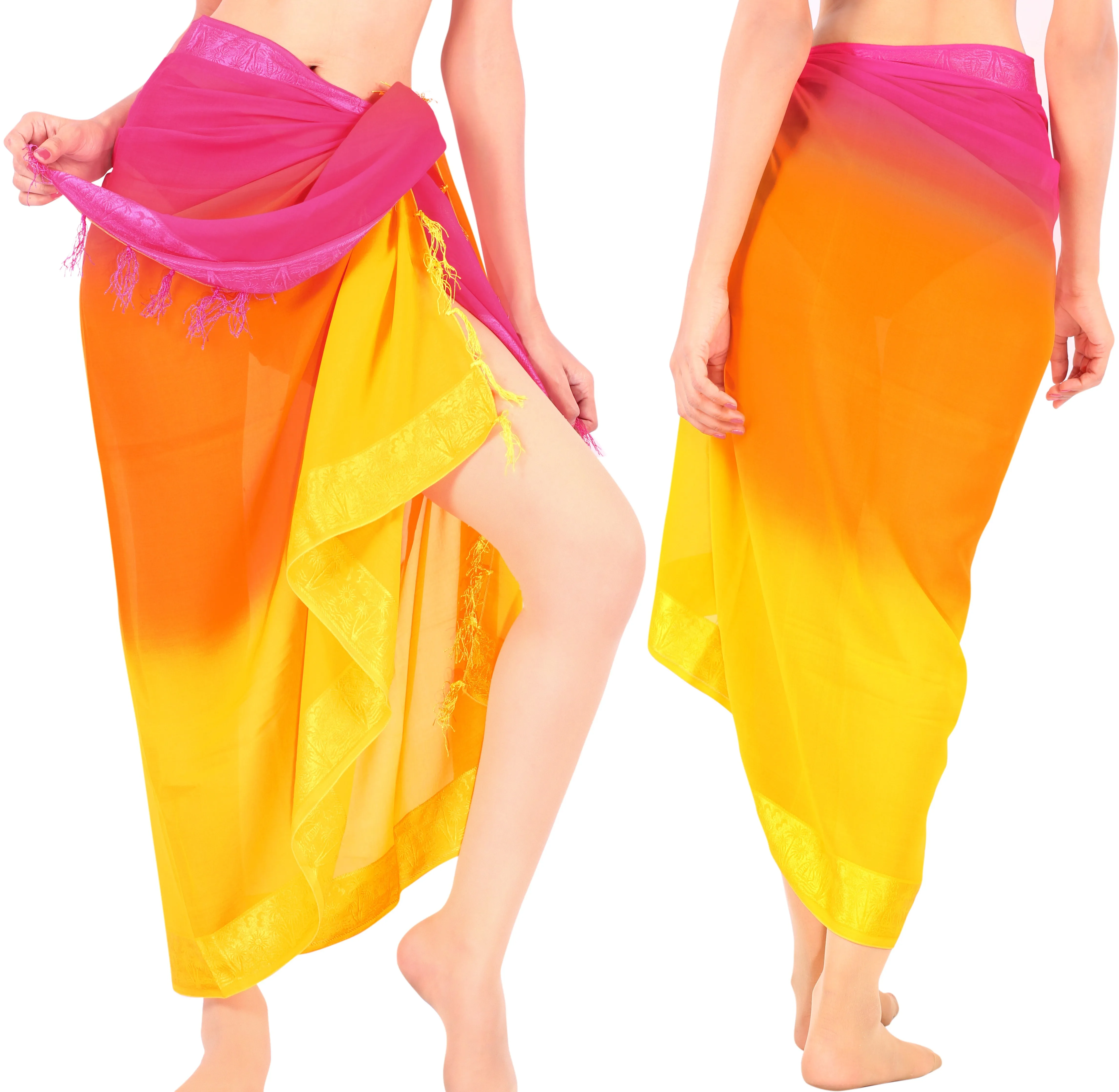 La Leela Women's Hawaiian Bikini Beach Wrap Sheer Sarong Swimming Bathing suit Beachwear Swim Dress Pareo Cover up Long 78"X42"  Orange 912368