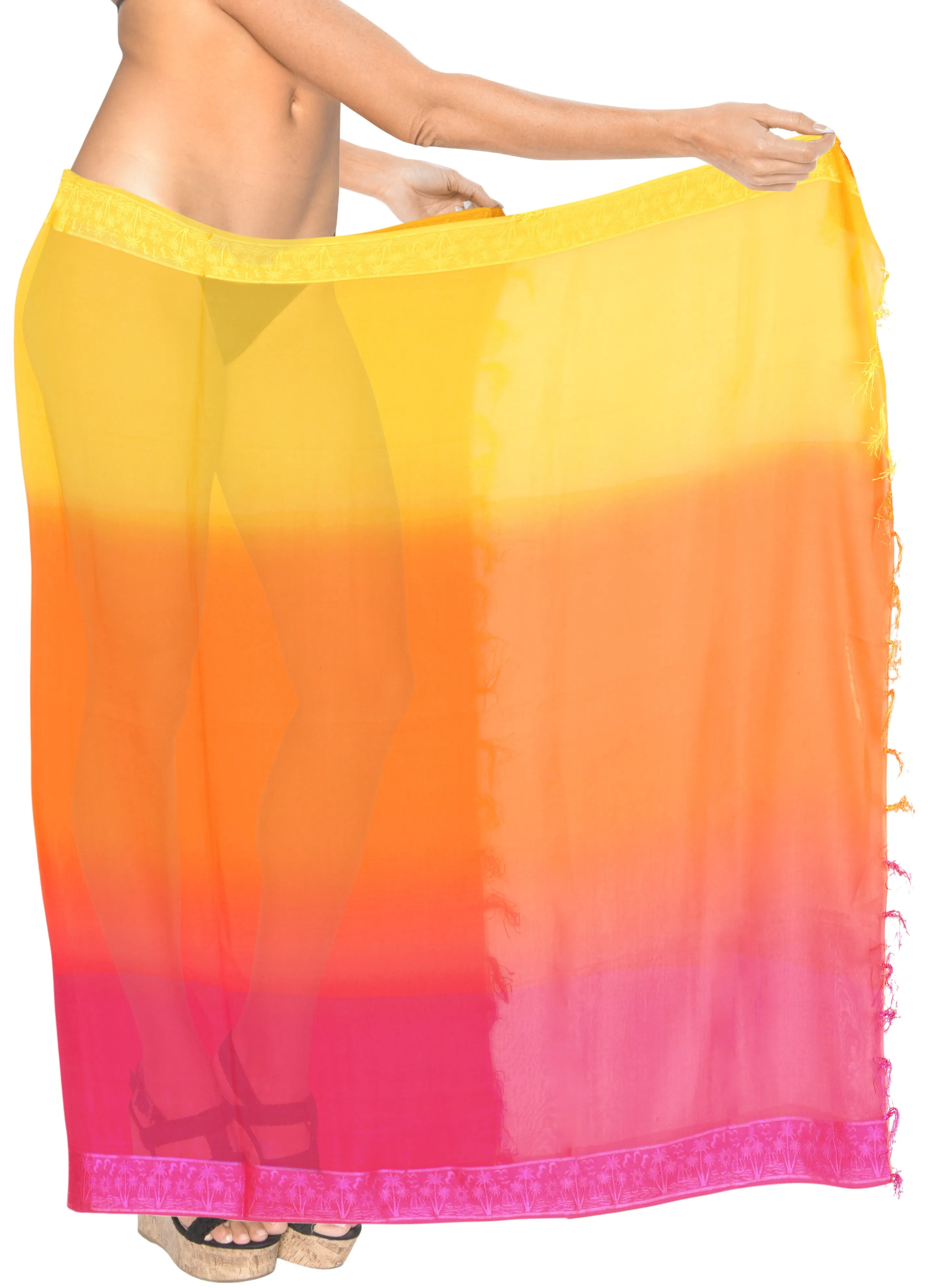 La Leela Women's Hawaiian Bikini Beach Wrap Sheer Sarong Swimming Bathing suit Beachwear Swim Dress Pareo Cover up Long 78"X42"  Orange 912368