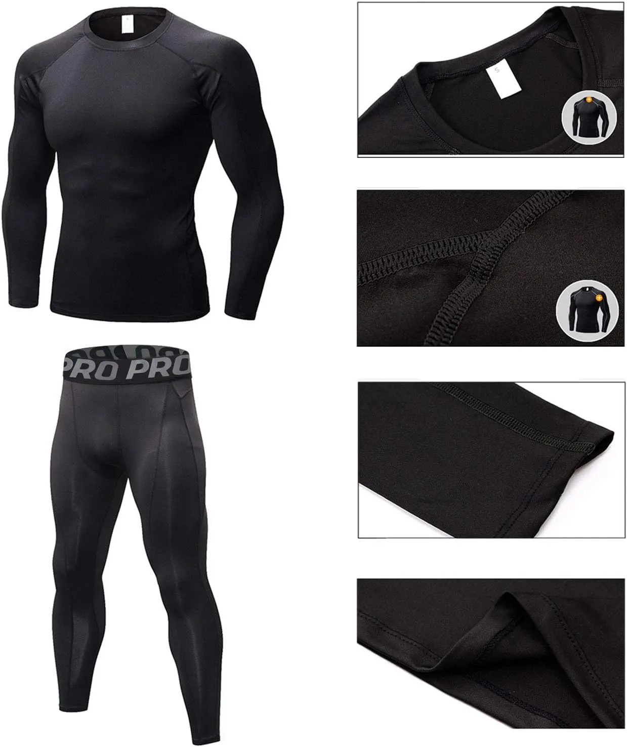 LANBAOSI Mens Workout Compression Set Pants and Long Sleeve Shirts Winter Warm Thermal Baselayer Top & Bottom