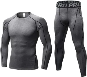 LANBAOSI Mens Workout Compression Set Pants and Long Sleeve Shirts Winter Warm Thermal Baselayer Top & Bottom