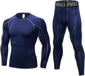 LANBAOSI Mens Workout Compression Set Pants and Long Sleeve Shirts Winter Warm Thermal Baselayer Top & Bottom