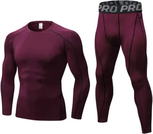 LANBAOSI Mens Workout Compression Set Pants and Long Sleeve Shirts Winter Warm Thermal Baselayer Top & Bottom