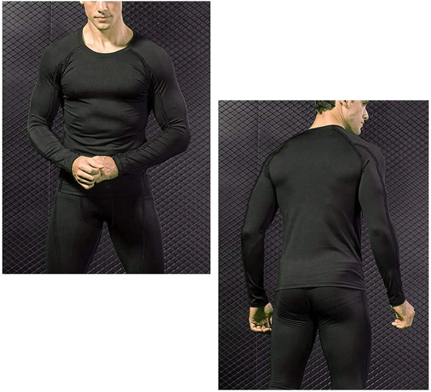 LANBAOSI Mens Workout Compression Set Pants and Long Sleeve Shirts Winter Warm Thermal Baselayer Top & Bottom