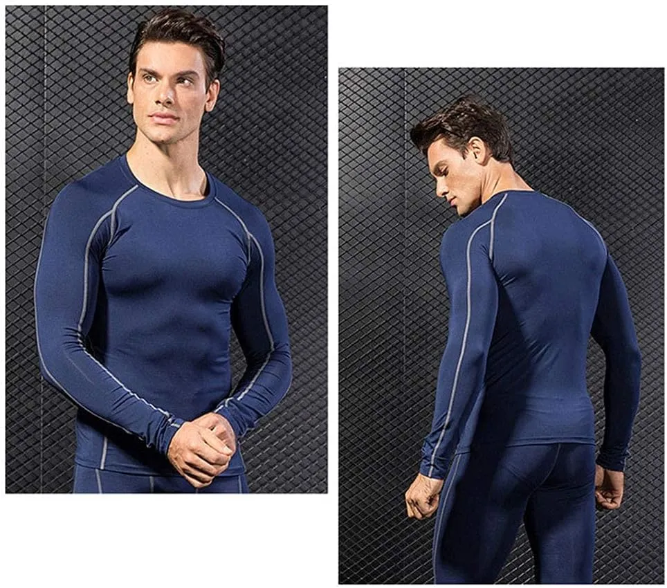 LANBAOSI Mens Workout Compression Set Pants and Long Sleeve Shirts Winter Warm Thermal Baselayer Top & Bottom