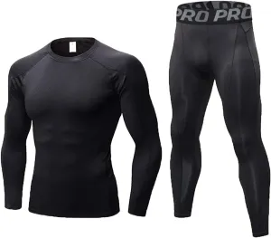 LANBAOSI Mens Workout Compression Set Pants and Long Sleeve Shirts Winter Warm Thermal Baselayer Top & Bottom