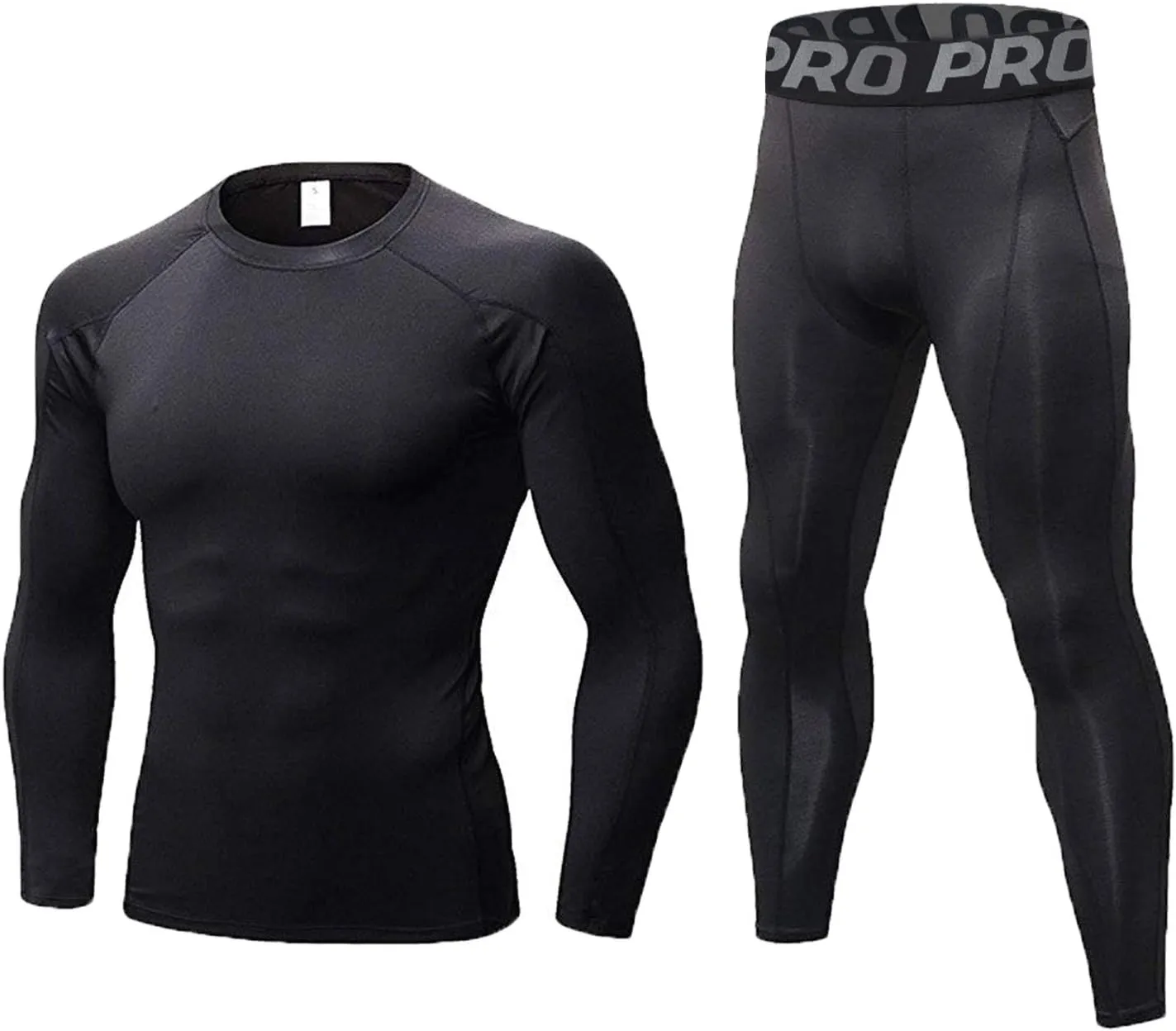 LANBAOSI Mens Workout Compression Set Pants and Long Sleeve Shirts Winter Warm Thermal Baselayer Top & Bottom