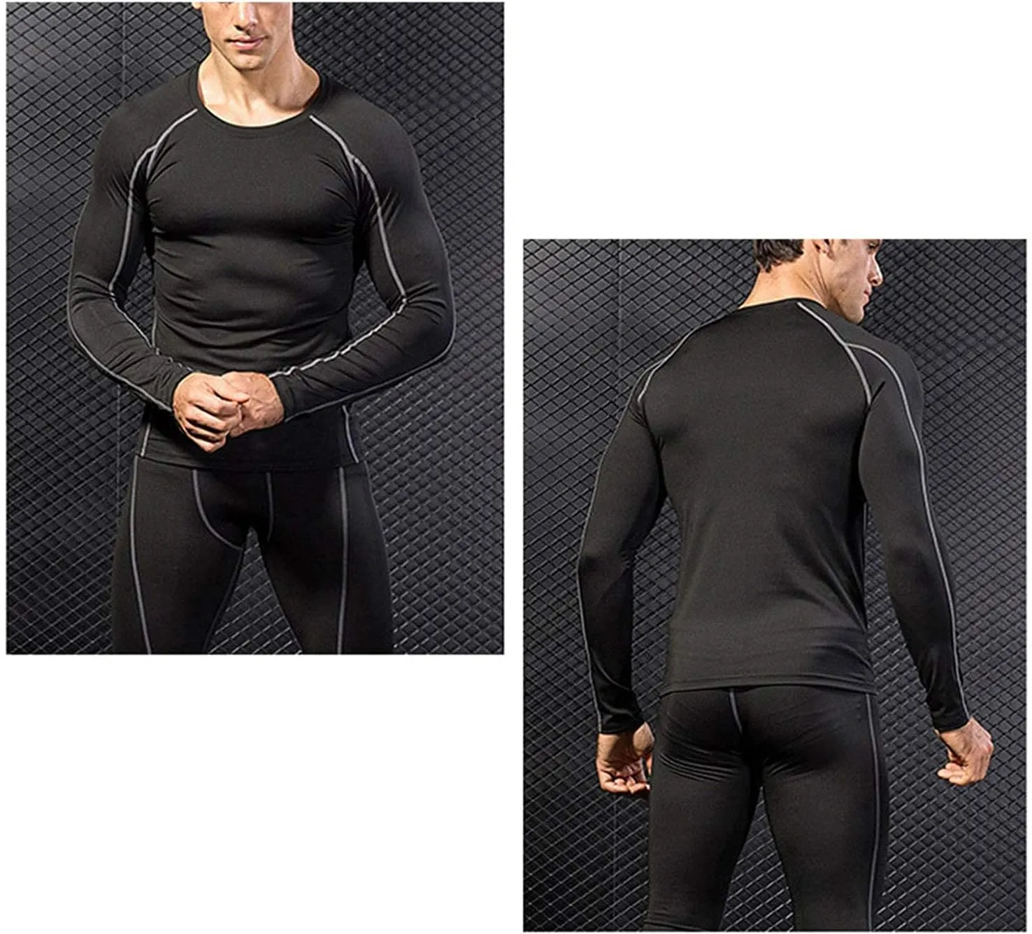 LANBAOSI Mens Workout Compression Set Pants and Long Sleeve Shirts Winter Warm Thermal Baselayer Top & Bottom