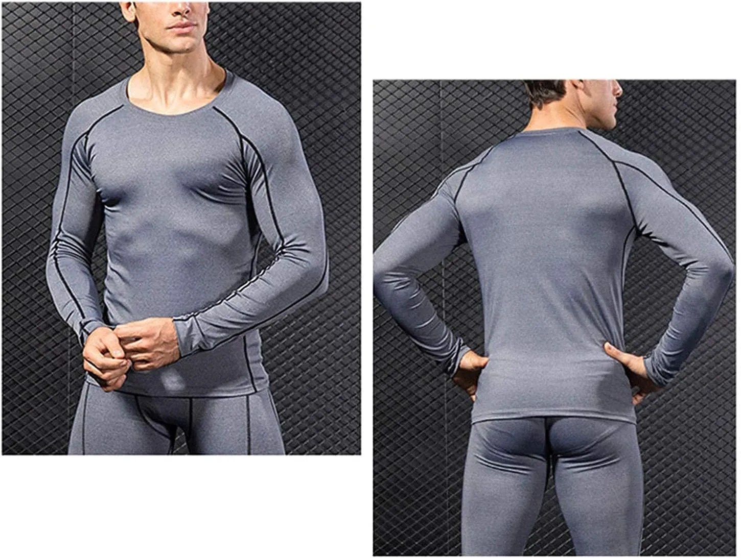 LANBAOSI Mens Workout Compression Set Pants and Long Sleeve Shirts Winter Warm Thermal Baselayer Top & Bottom