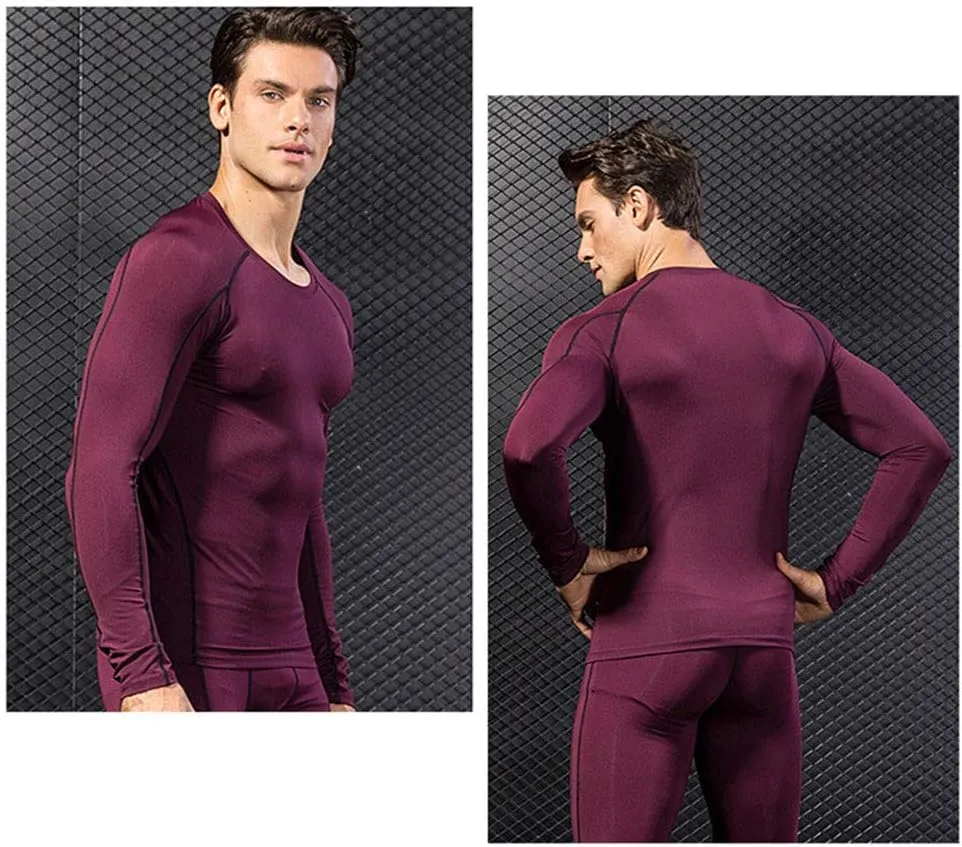 LANBAOSI Mens Workout Compression Set Pants and Long Sleeve Shirts Winter Warm Thermal Baselayer Top & Bottom