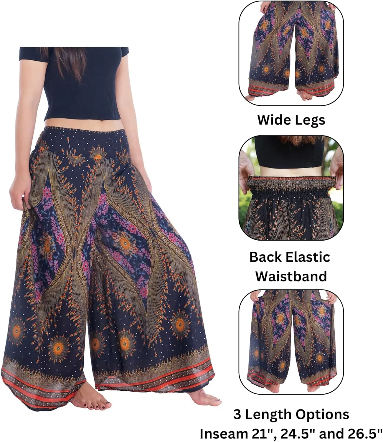 Lannaclothesdesign Palazzo Pants for Women Wide Leg Boho Harem Yoga Pants S M L XL Sizes