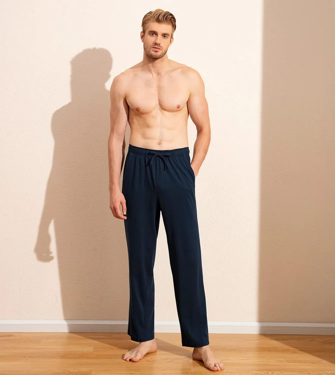 LAPASA Men's Soft Knit Pajama Sets Comfy Sleepwear Loungewear PJ Top Long Sleeve Bottoms Pant with Pocket Meditation M23/M100