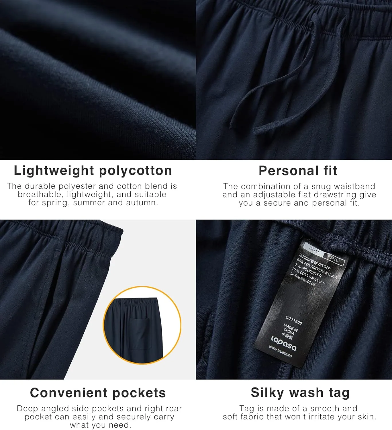 LAPASA Men's Soft Knit Pajama Sets Comfy Sleepwear Loungewear PJ Top Long Sleeve Bottoms Pant with Pocket Meditation M23/M100