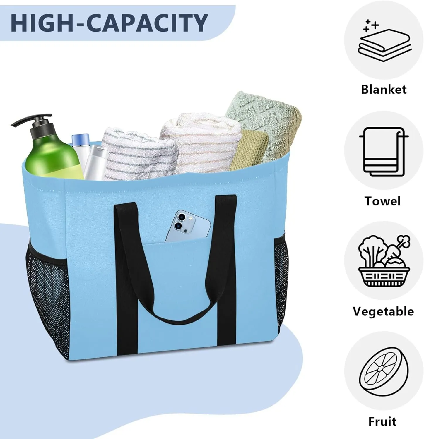 Large Utility Tote Bag For Women Foldable Large Beach Bag Water Resistant Canvas Laundry Tote