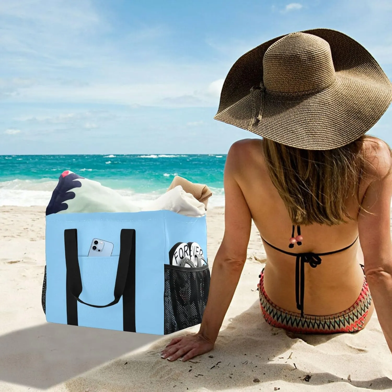 Large Utility Tote Bag For Women Foldable Large Beach Bag Water Resistant Canvas Laundry Tote