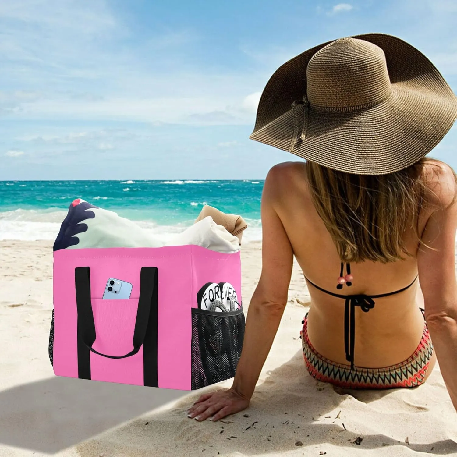 Large Utility Tote Bag For Women Foldable Large Beach Bag Water Resistant Canvas Laundry Tote