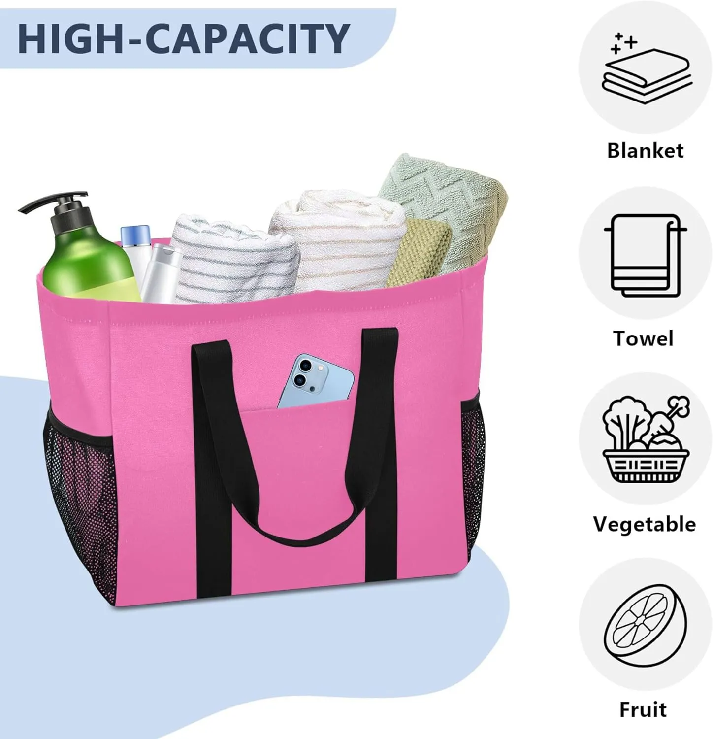 Large Utility Tote Bag For Women Foldable Large Beach Bag Water Resistant Canvas Laundry Tote