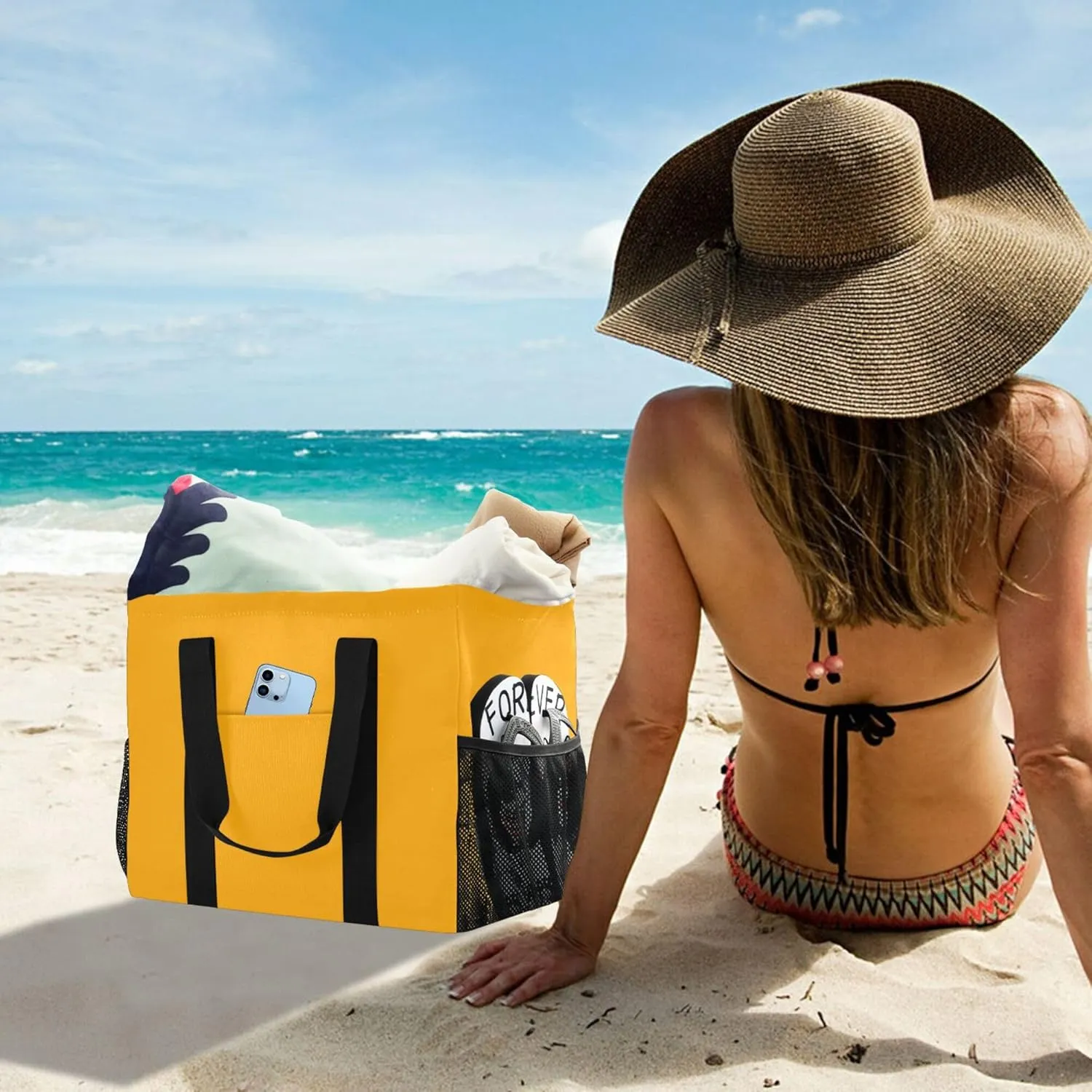Large Utility Tote Bag For Women Foldable Large Beach Bag Water Resistant Canvas Laundry Tote