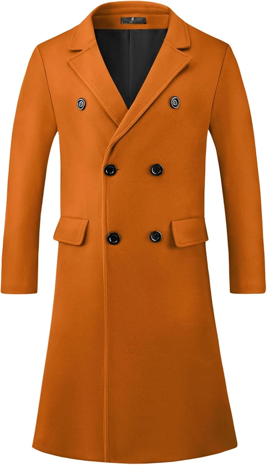 Lars Amadeus Overcoat for Men's Double Breasted Notched Collar Warm Winter Business Long Trench Coat with Pockets