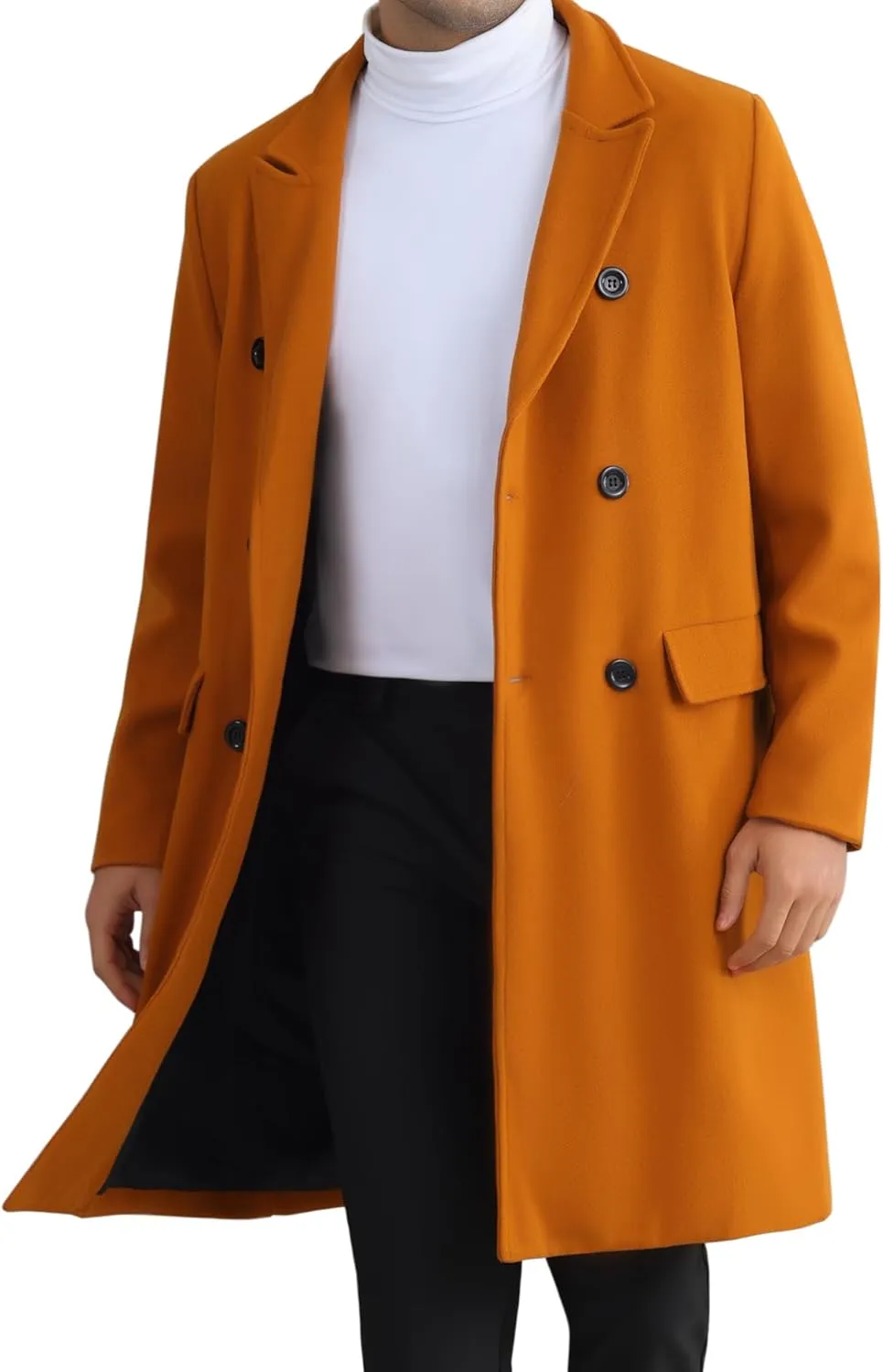 Lars Amadeus Overcoat for Men's Double Breasted Notched Collar Warm Winter Business Long Trench Coat with Pockets
