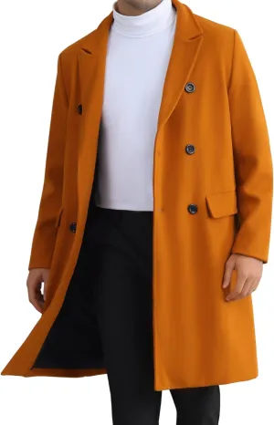 Lars Amadeus Overcoat for Men's Double Breasted Notched Collar Warm Winter Business Long Trench Coat with Pockets