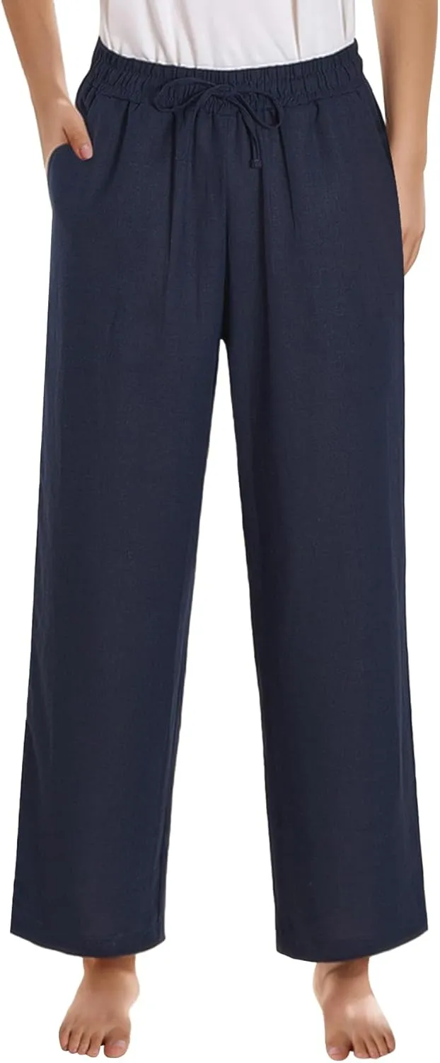 Latuza Women's Petite Length Linen Pants Wide Leg Lounge Pants