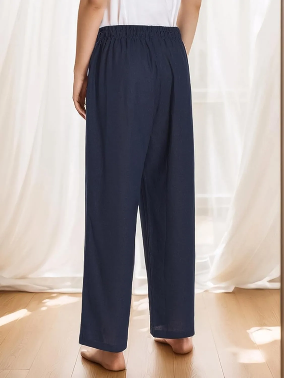 Latuza Women's Petite Length Linen Pants Wide Leg Lounge Pants