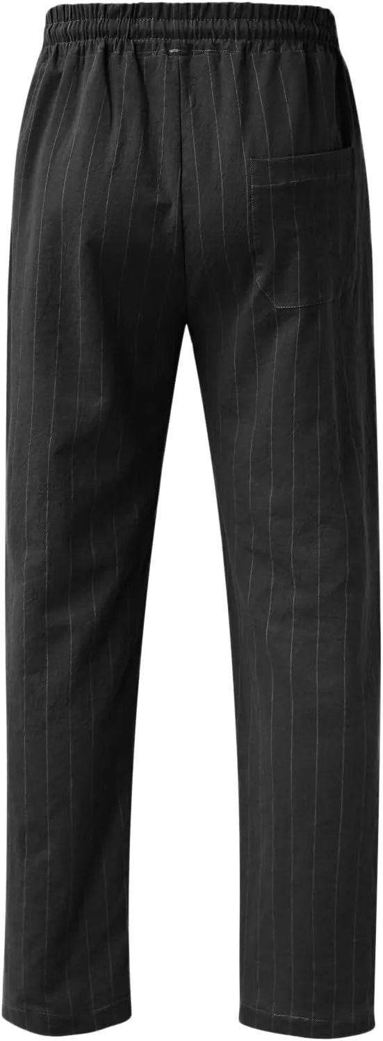 LCMTWX Men Sweatpants Summer Pinstripe Cotton and Casual Sports Pants Athletic Loose Fit Mens Pants Baggy Sweatpants