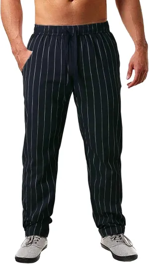 LCMTWX Men Sweatpants Summer Pinstripe Cotton and Casual Sports Pants Athletic Loose Fit Mens Pants Baggy Sweatpants