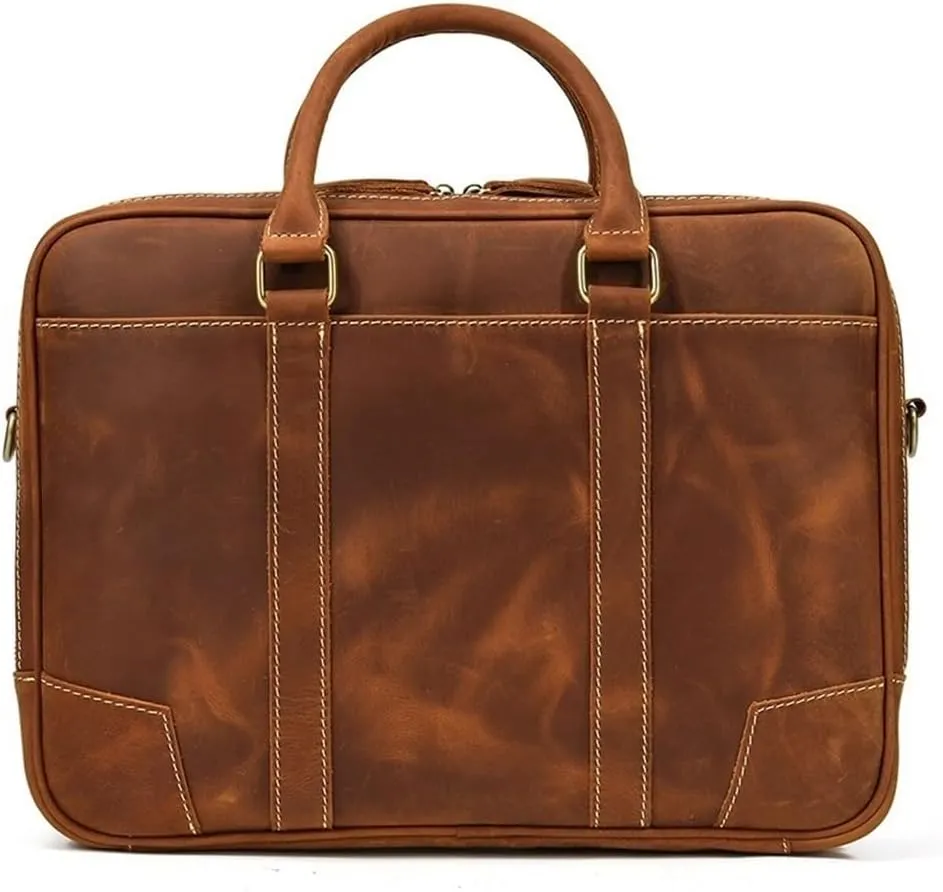 Leather Satchel Bag Retro Shoulder Mens Briefcase Water Resistant Laptop For Business Travel Computer Office