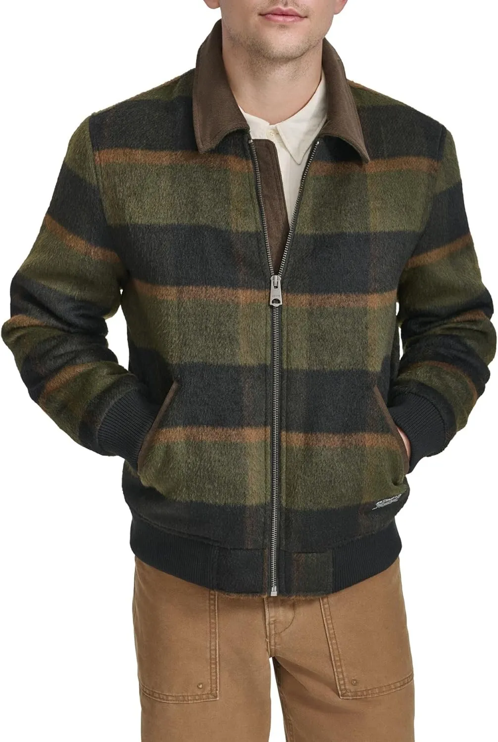 Levi's Men's Mixed Media Western Plaid Bomber Jacket